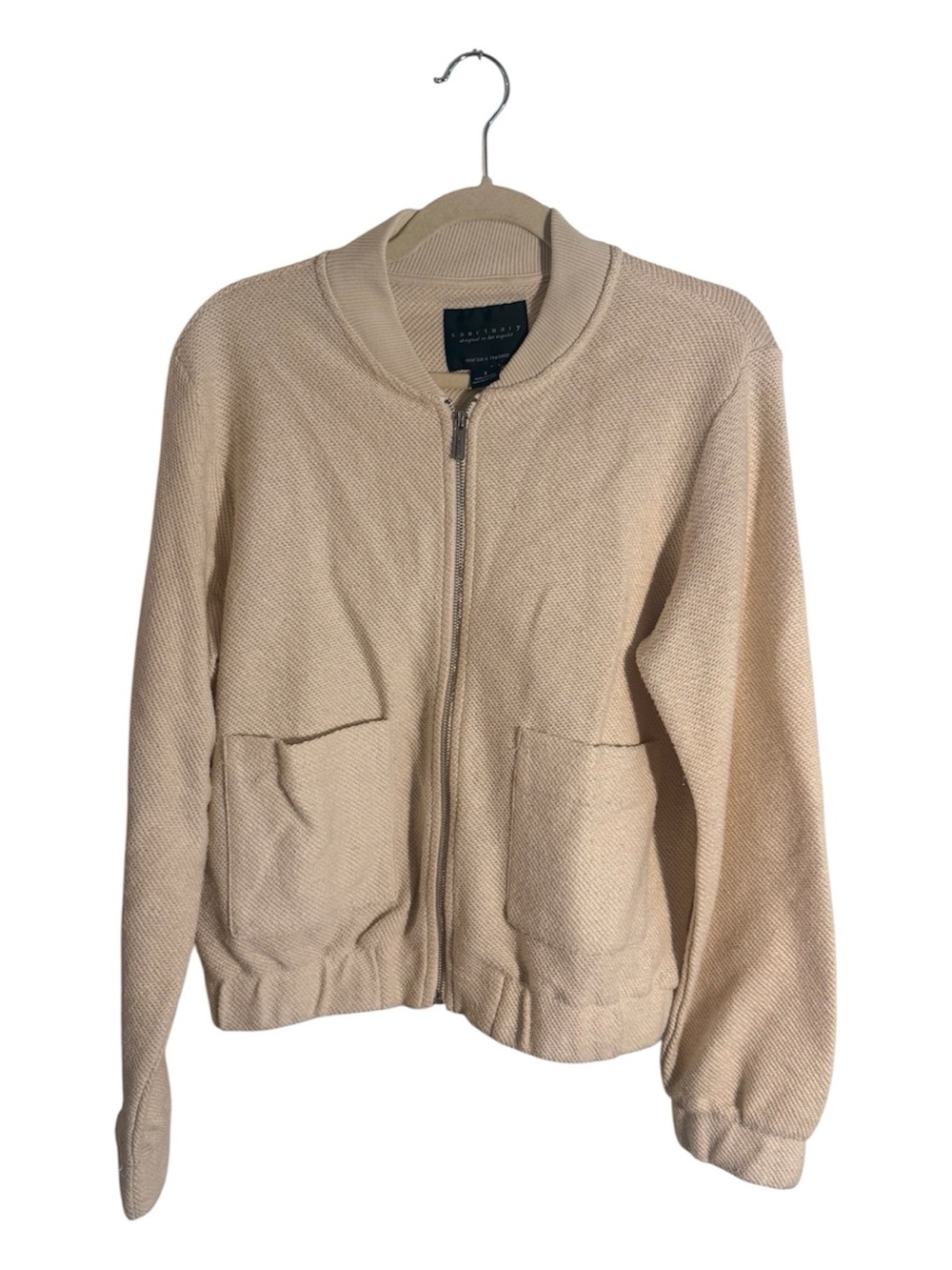 Sanctuary Beige Knit Zip-Front Bomber Jacket in Size S